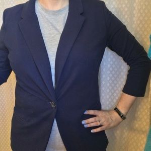 Navy jersey knit blazer w/ pockets